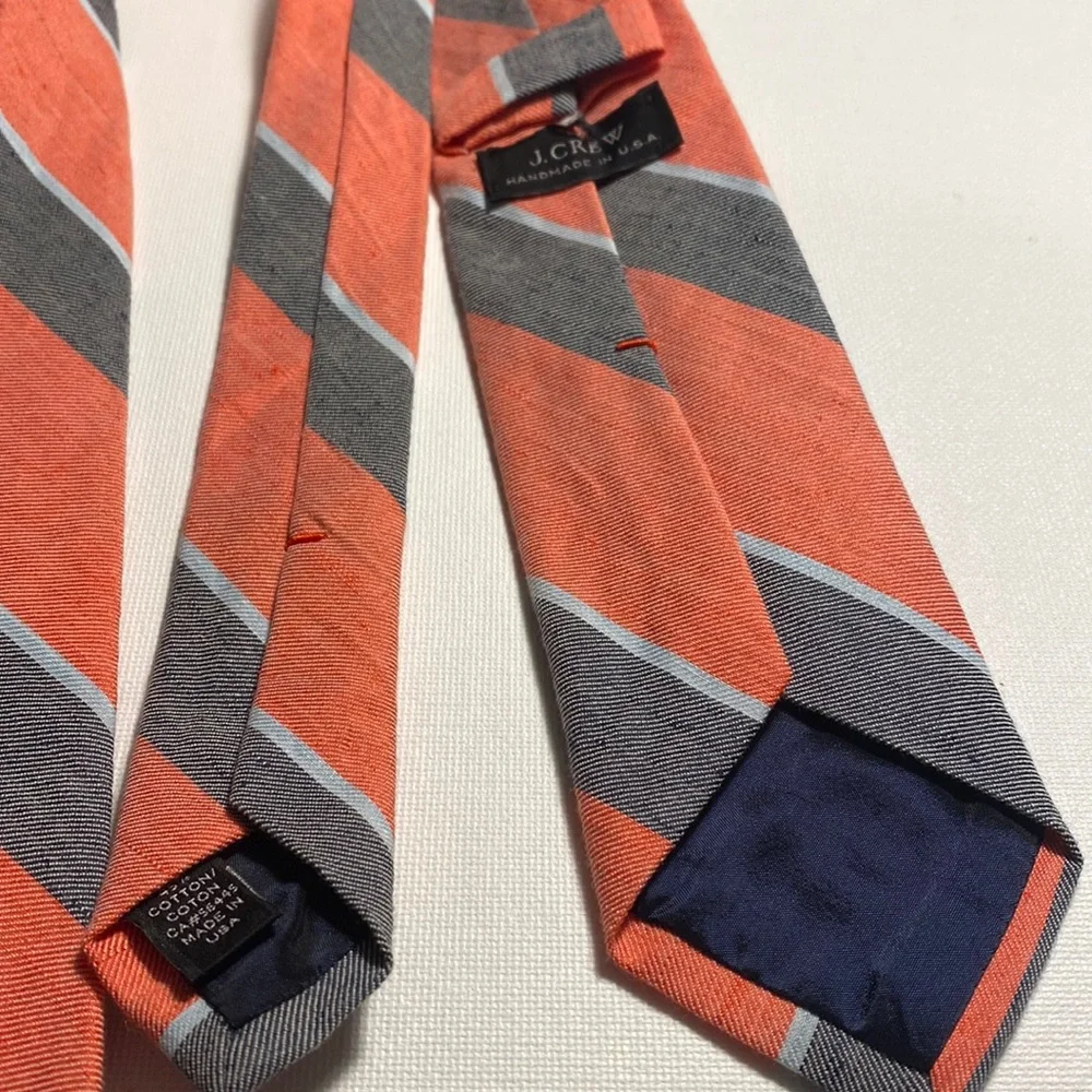 J. Crew Orange and Gray Striped Linen/Cotton Tie